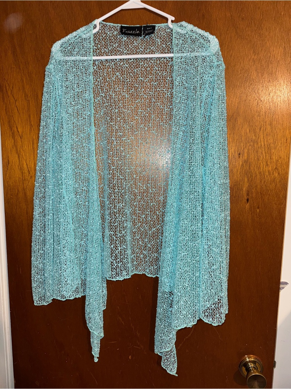 Frazzle Aqua Open-Knit Draped Women's Cardigan